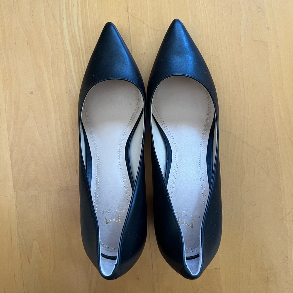 Marc Fisher Black Leather Zala Block Heel Pointy Toe Pump